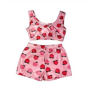 Women’s Two Piece Silk Cherries Pink Outfit SMALL THROUGH XXL